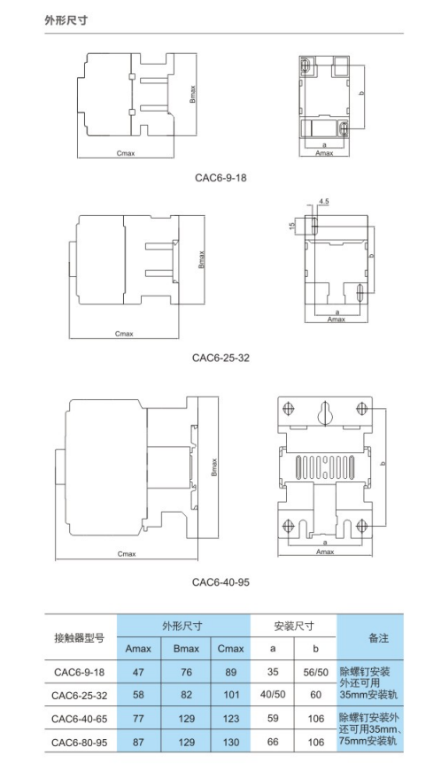 JTC8-9511交流接觸器外形尺寸圖